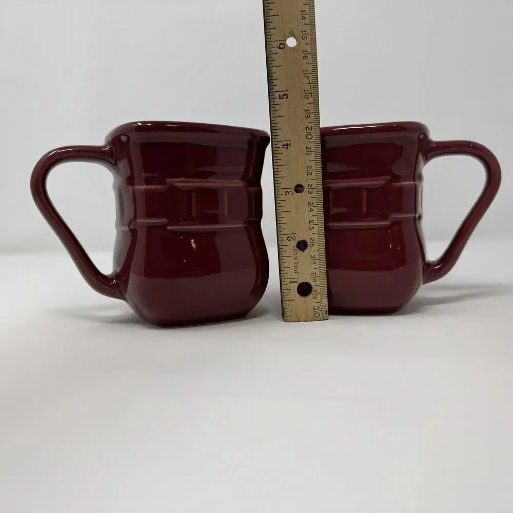Longaberger Pottery Woven Traditions, 2 Large Square Coffee Mugs Paprika EUC